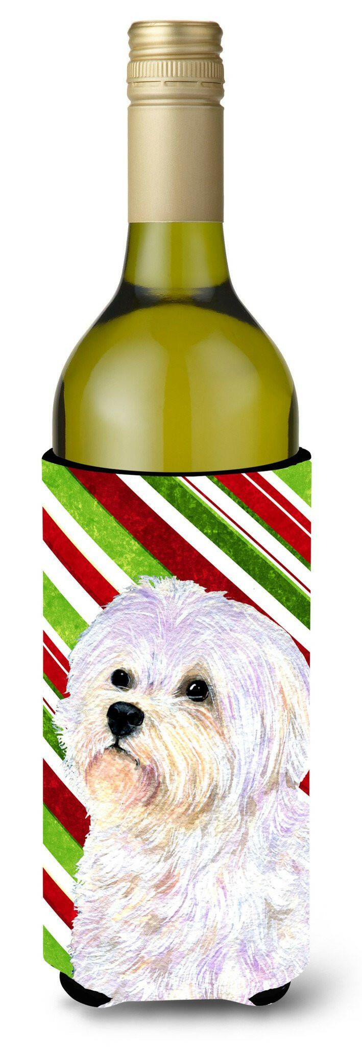 Maltese Candy Cane Holiday Christmas Wine Bottle Beverage Insulator Beverage Insulator Hugger by Caroline&#39;s Treasures