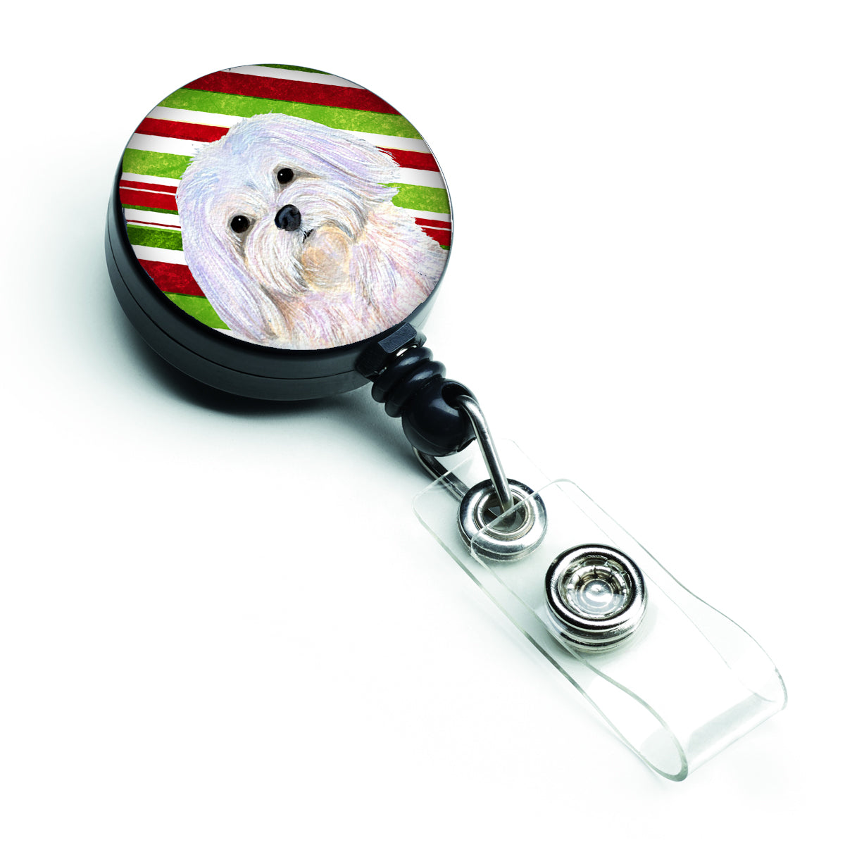 Maltese Candy Cane Holiday Christmas Retractable Badge Reel SS4551BR