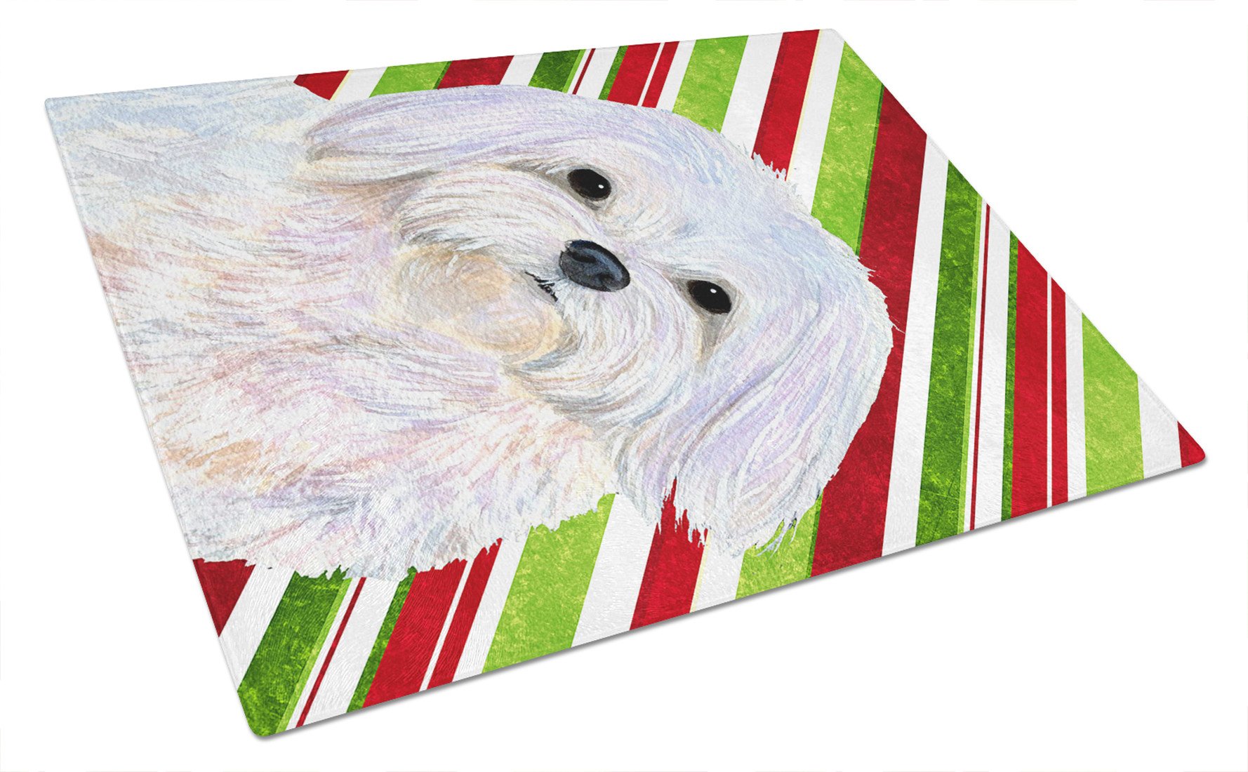Maltese Candy Cane Holiday Christmas Glass Cutting Board Large by Caroline's Treasures