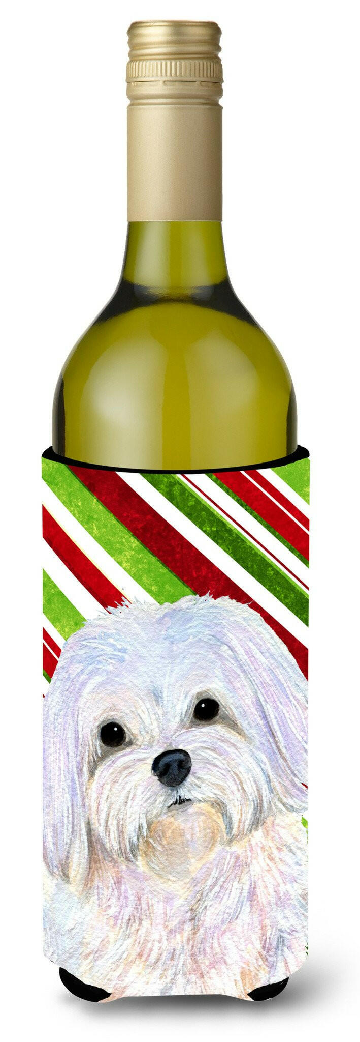 Maltese Candy Cane Holiday Christmas Wine Bottle Beverage Insulator Beverage Insulator Hugger SS4551LITERK by Caroline's Treasures