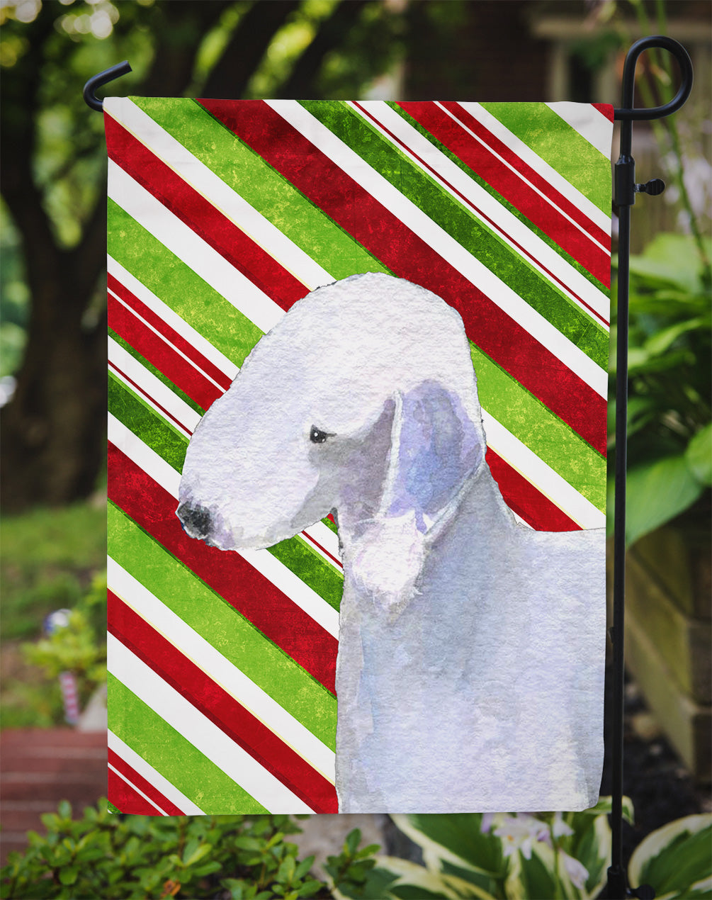 Bedlington Terrier Candy Cane Holiday Christmas Flag Garden Size.