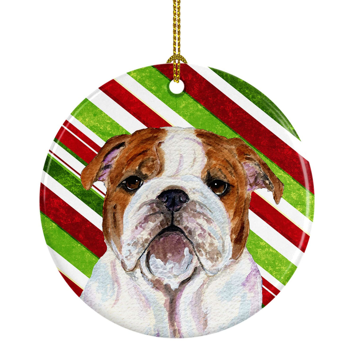 Bulldog English Candy Cane Holiday Christmas Ceramic Ornament SS4553 by Caroline&#39;s Treasures