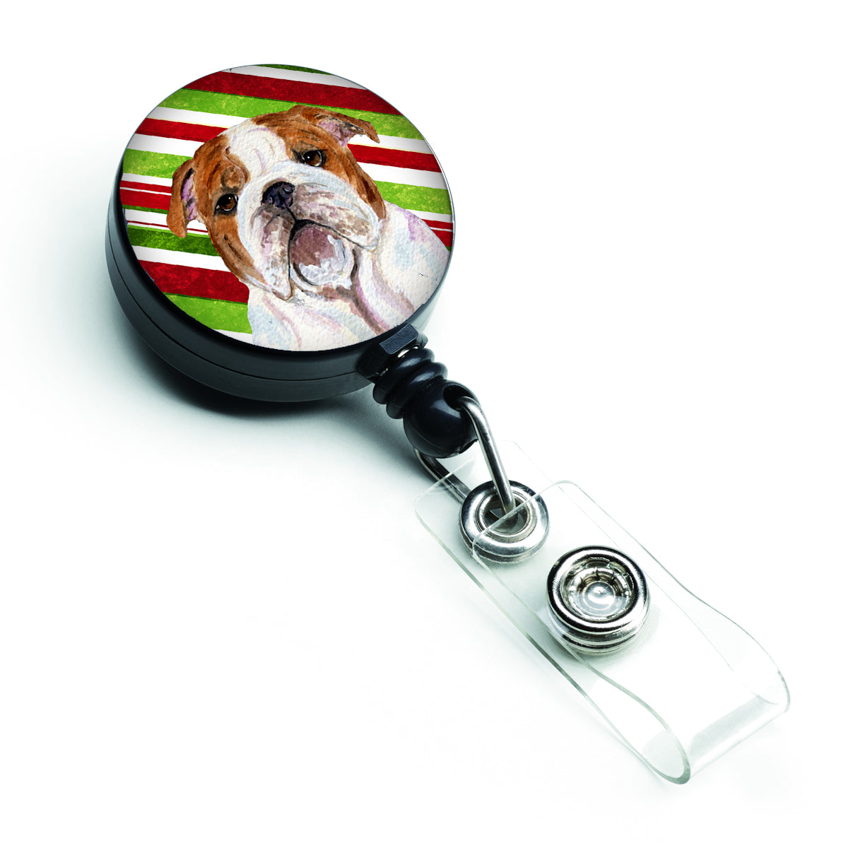 Bulldog English Candy Cane Holiday Christmas Retractable Badge Reel SS4553BR