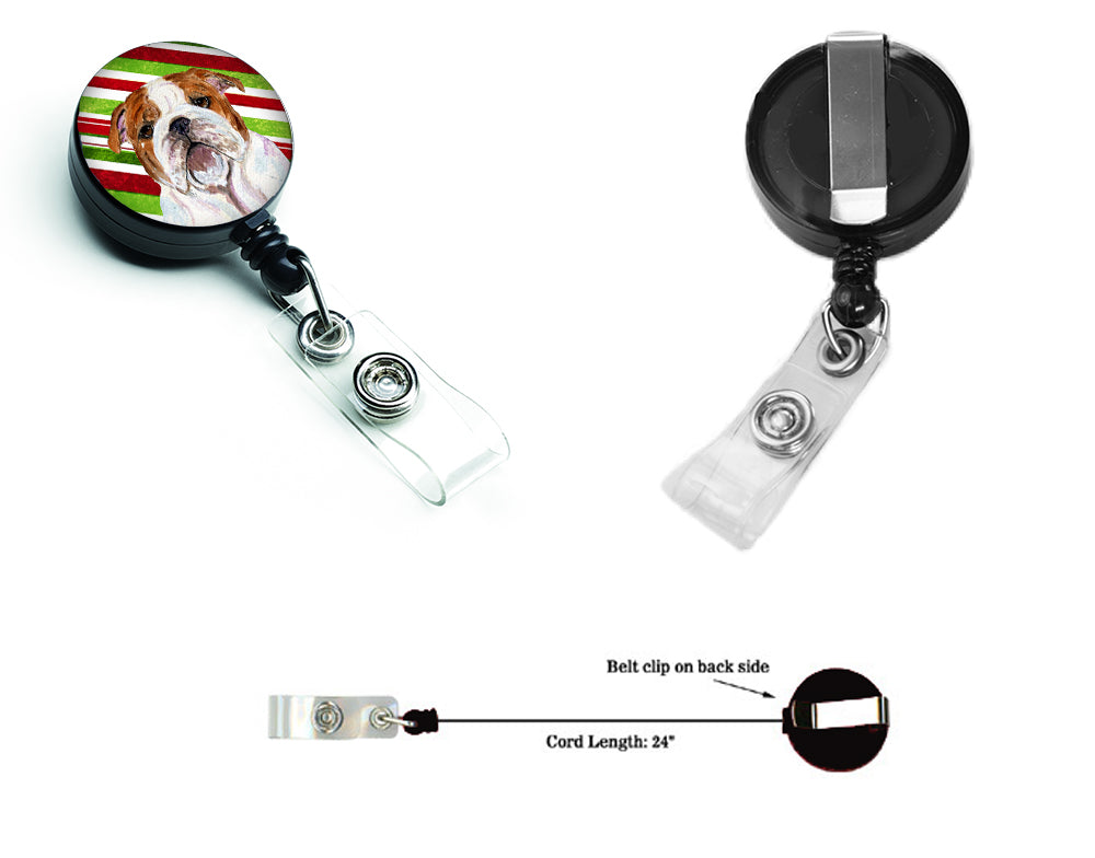 Bulldog English Candy Cane Holiday Christmas Retractable Badge Reel SS4553BR  the-store.com.