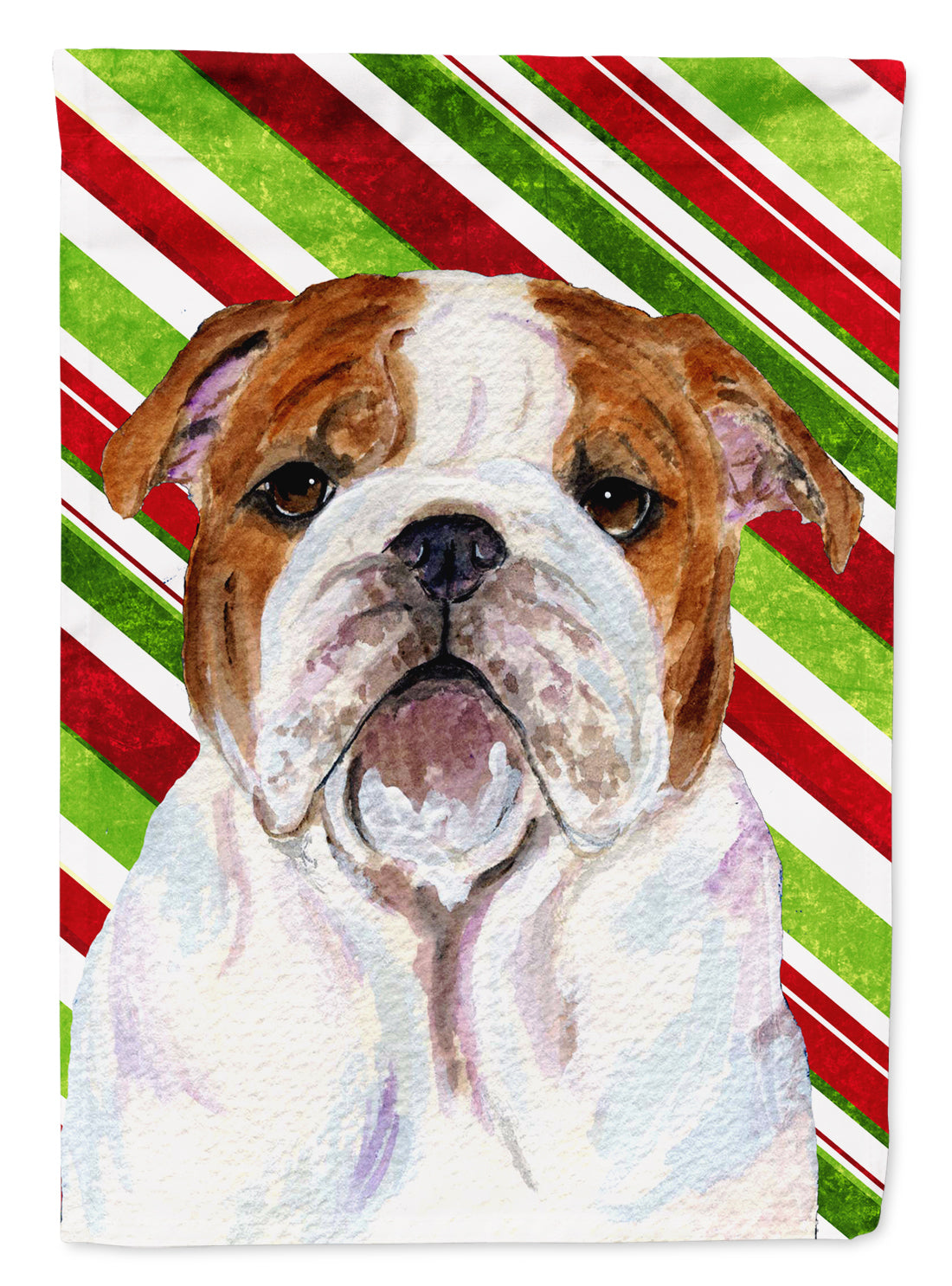 Bulldog English Candy Cane Holiday Christmas Flag Canvas House Size