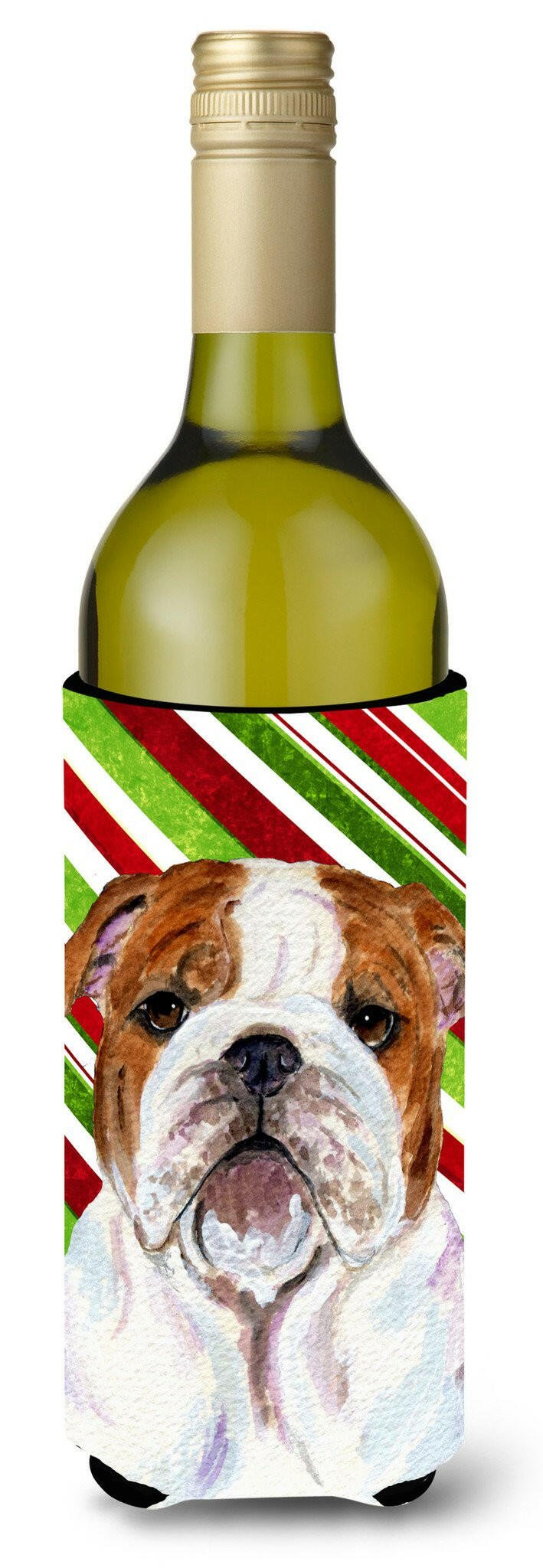 Bulldog English Candy Cane Holiday Christmas Wine Bottle Beverage Insulator Beverage Insulator Hugger by Caroline's Treasures