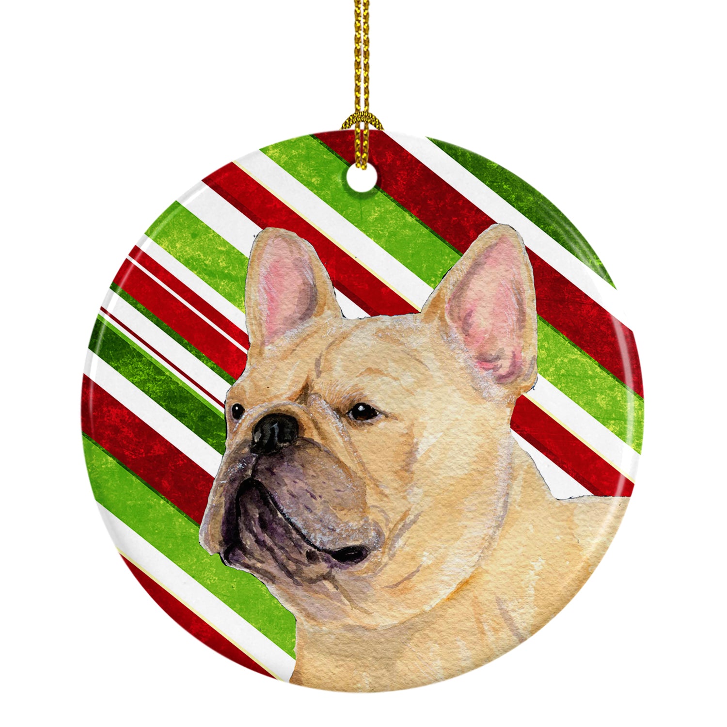 French Bulldog Candy Cane Holiday Christmas Ceramic Ornament SS4554 - the-store.com