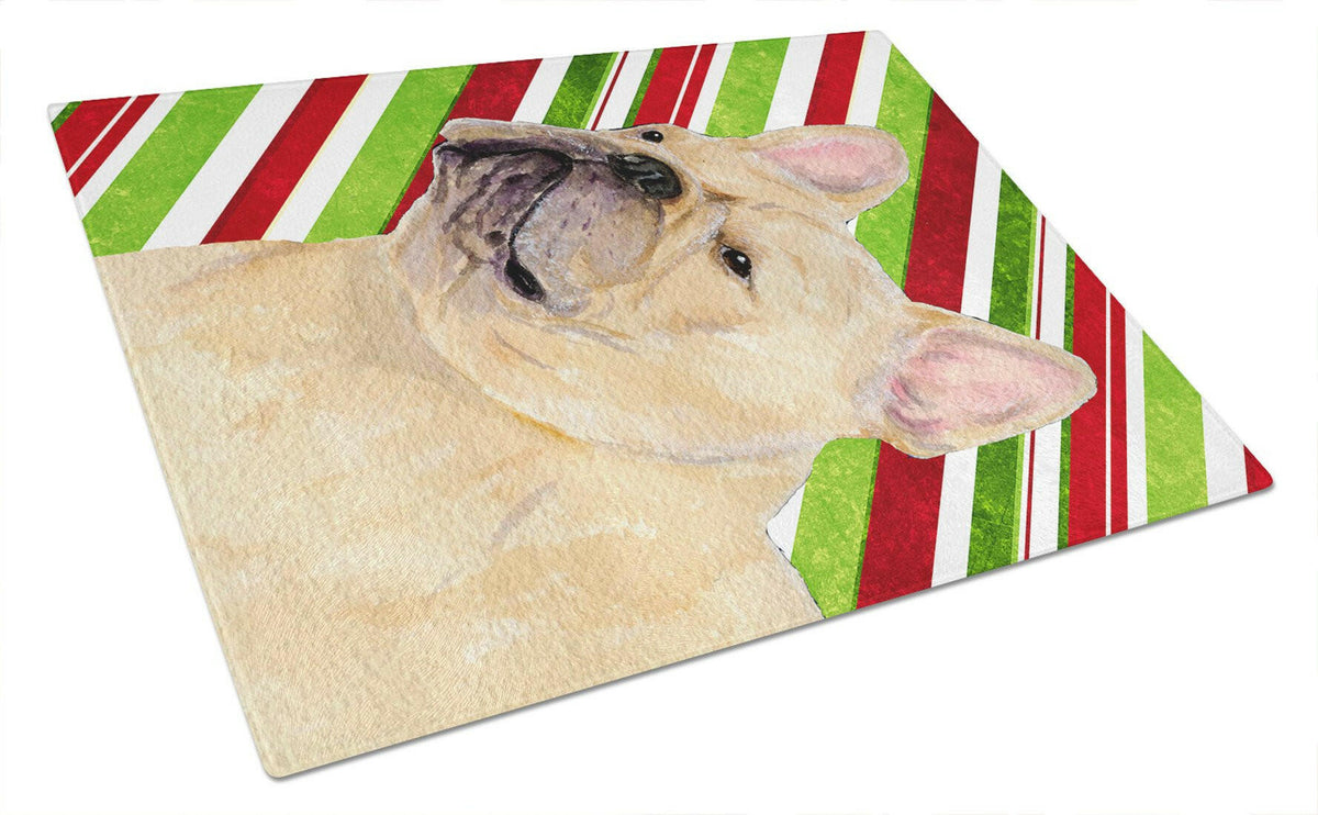 French Bulldog Candy Cane Holiday Christmas Glass Cutting Board Large by Caroline&#39;s Treasures