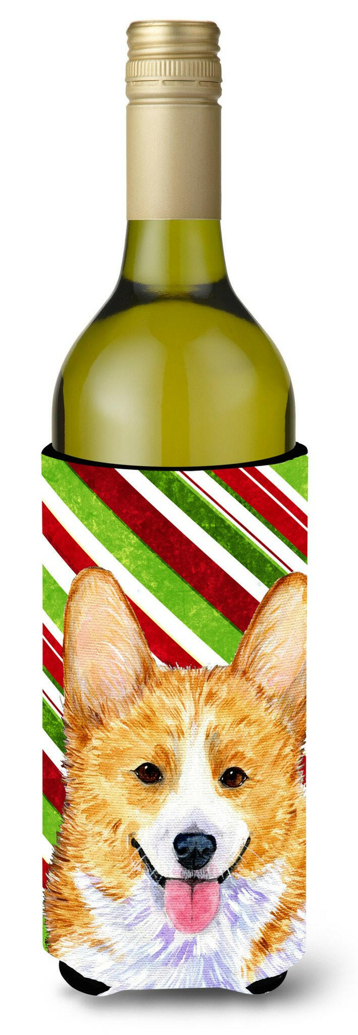 Corgi Candy Cane Holiday Christmas Wine Bottle Beverage Insulator Beverage Insulator Hugger SS4555LITERK by Caroline&#39;s Treasures