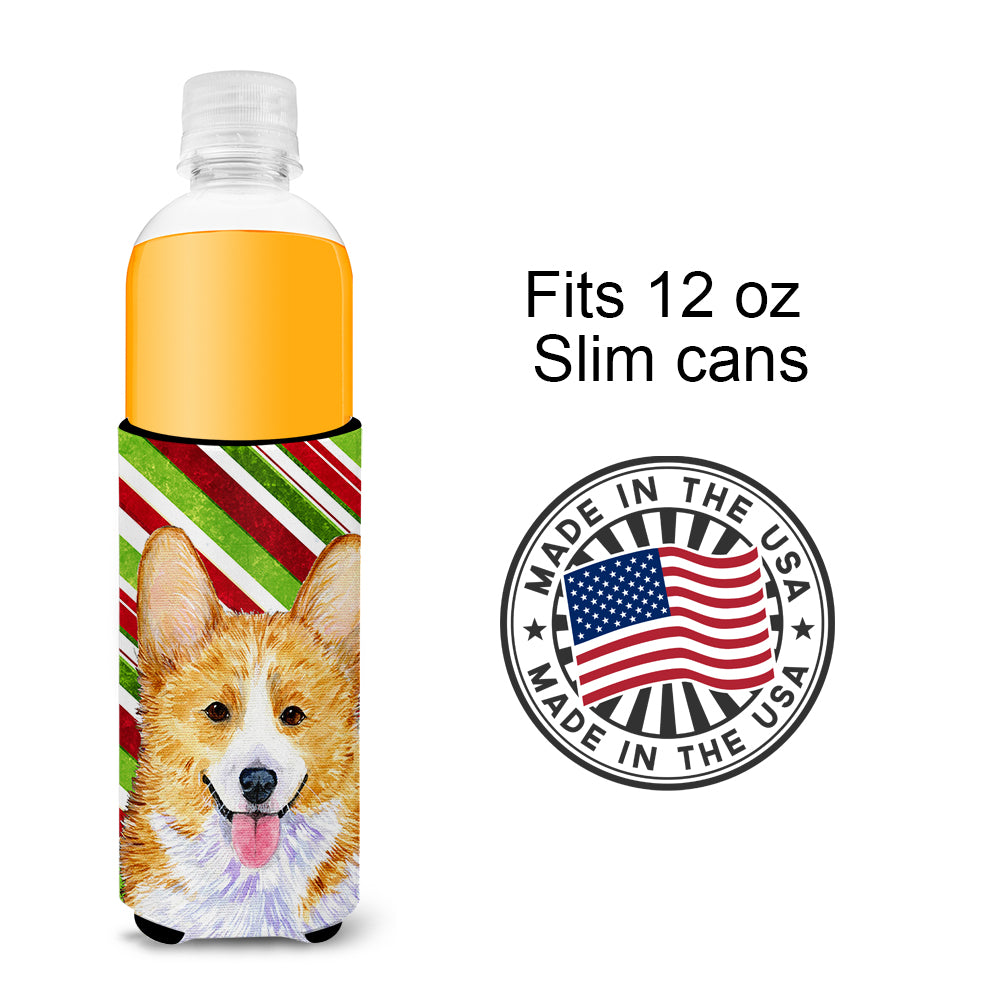 Corgi Candy Cane Holiday Christmas Ultra Beverage Insulators for slim cans SS4555MUK.