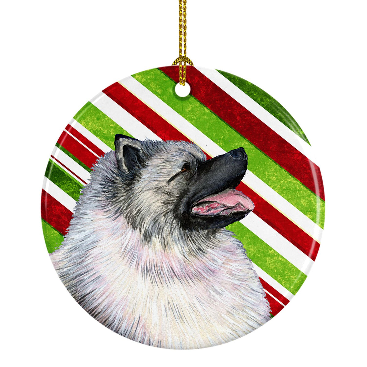 Keeshond Candy Cane Holiday Christmas Ceramic Ornament SS4557 by Caroline&#39;s Treasures