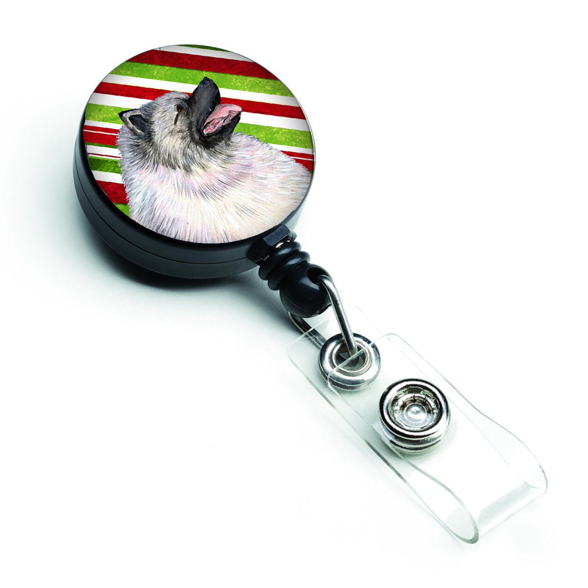 Keeshond Candy Cane Holiday Christmas Retractable Badge Reel SS4557BR