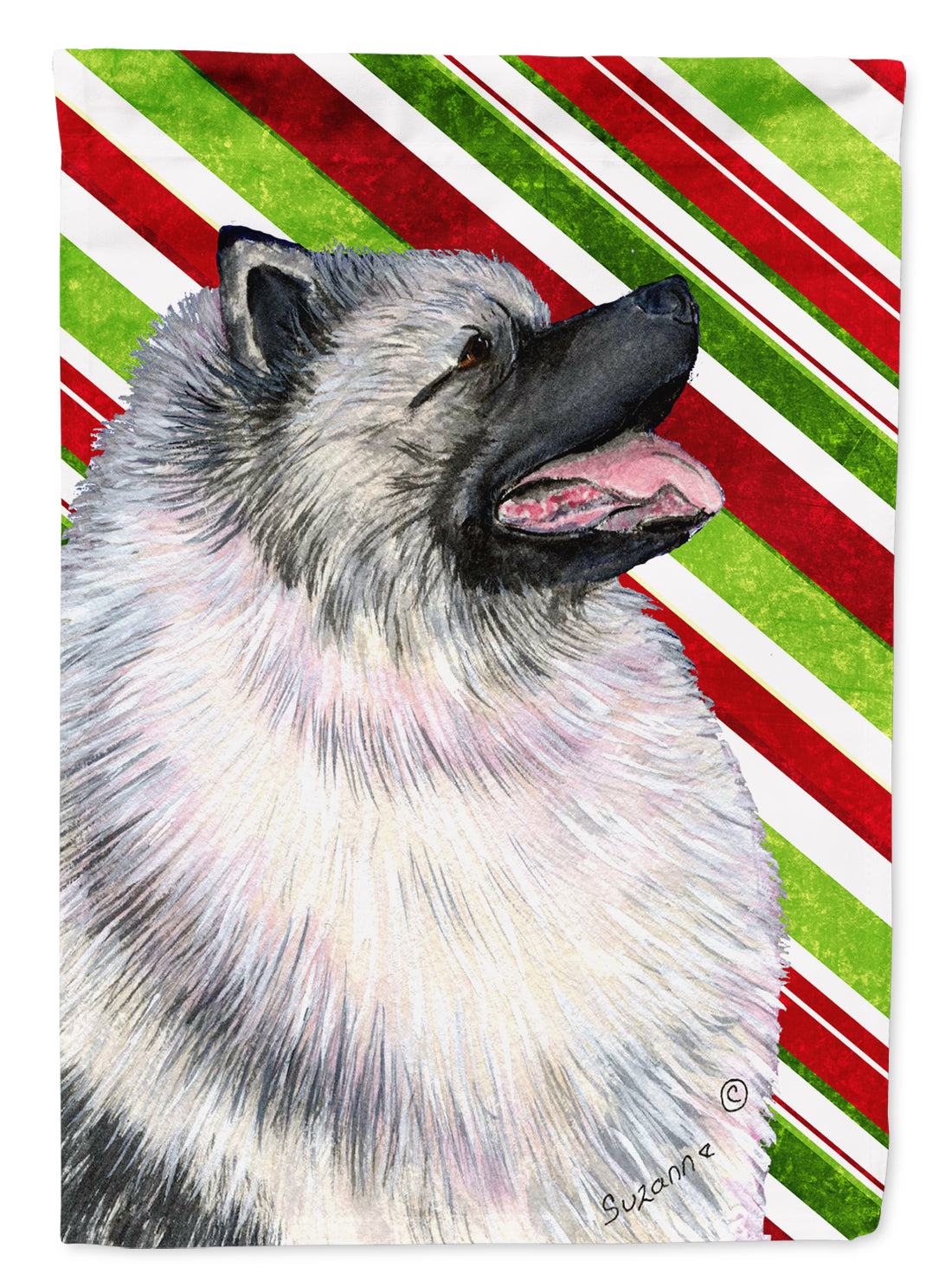 Keeshond Candy Cane Holiday Christmas Flag Canvas House Size