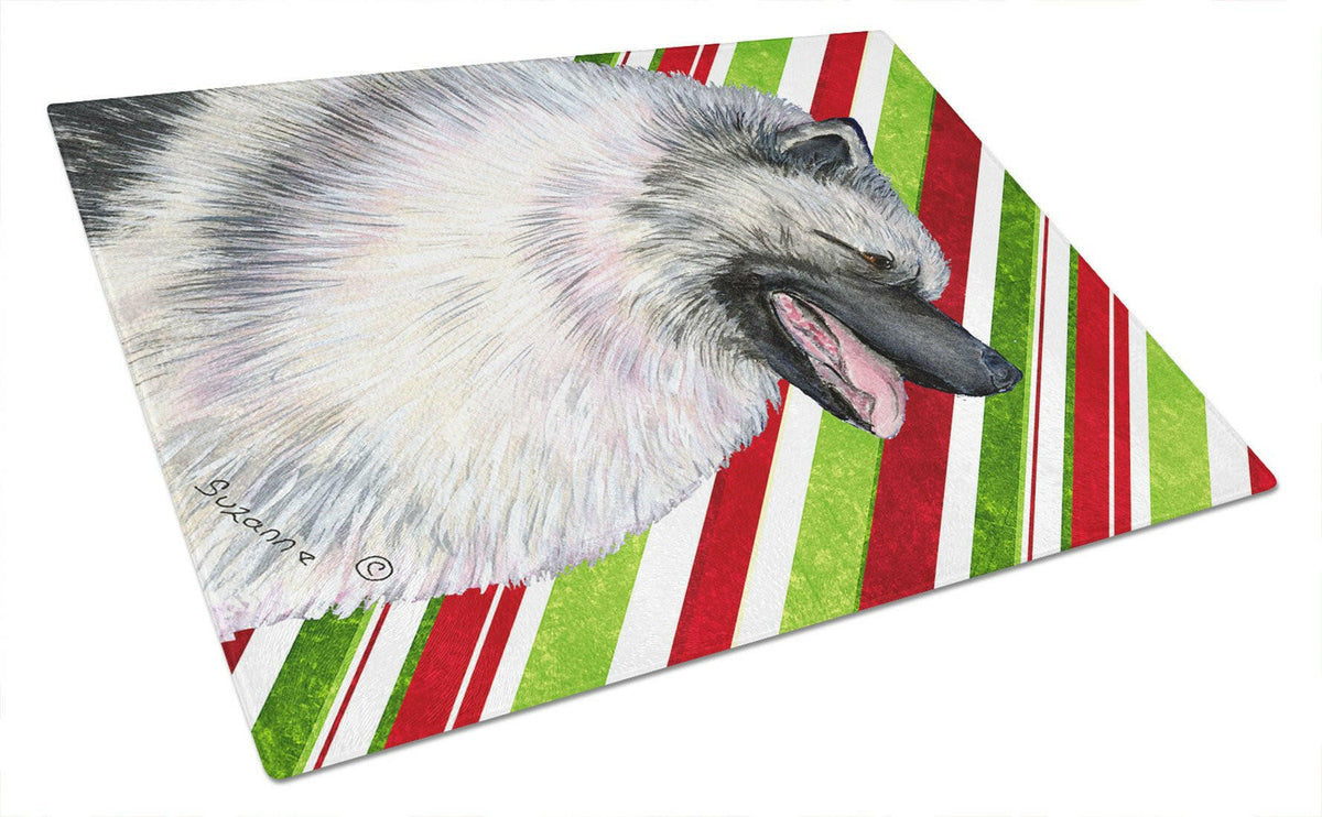 Keeshond Candy Cane Holiday Christmas Glass Cutting Board Large by Caroline&#39;s Treasures