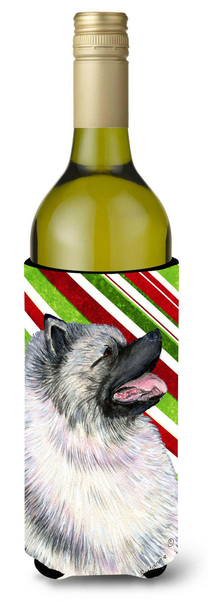 Keeshond Candy Cane Holiday Christmas Wine Bottle Beverage Insulator Beverage Insulator Hugger by Caroline&#39;s Treasures