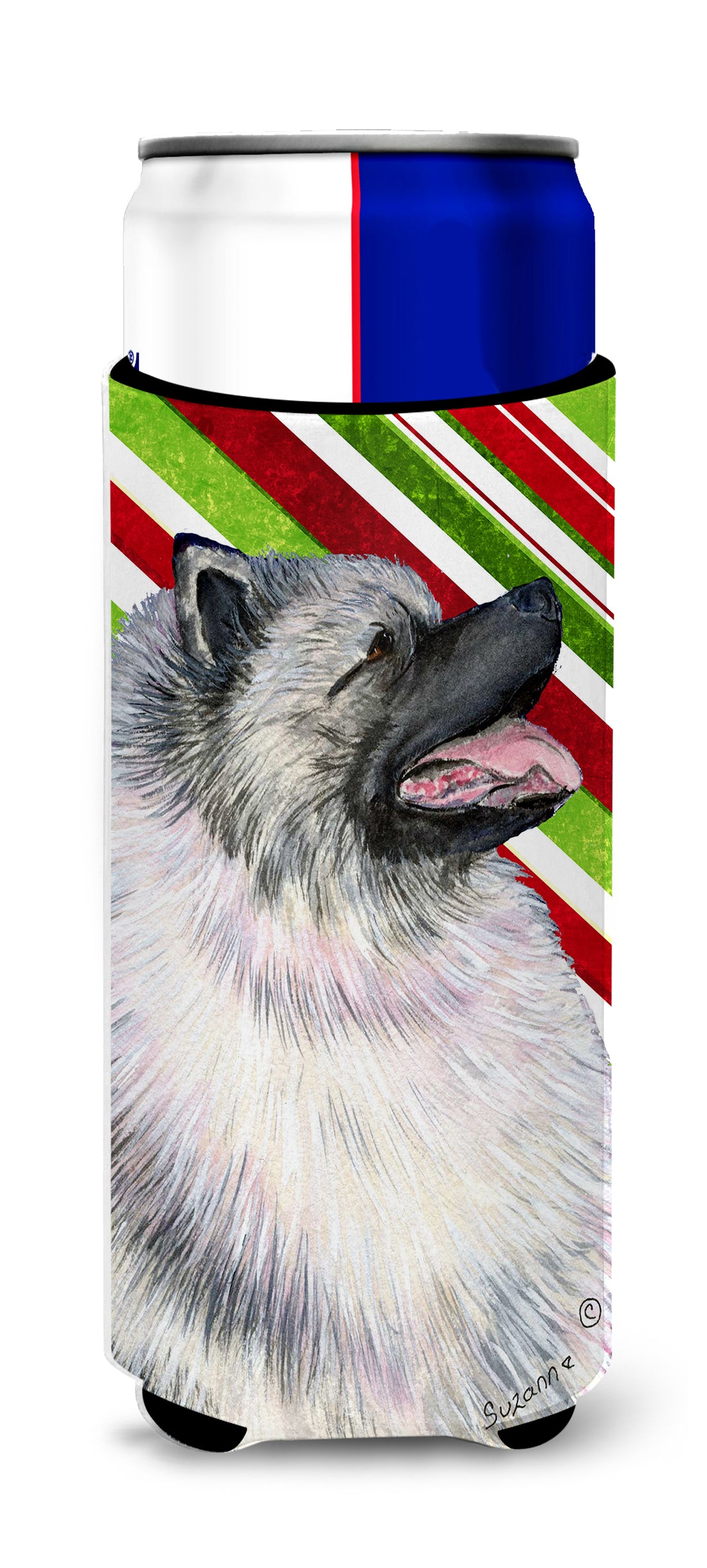 Keeshond Candy Cane Holiday Christmas Ultra Beverage Insulators for slim cans SS4557MUK