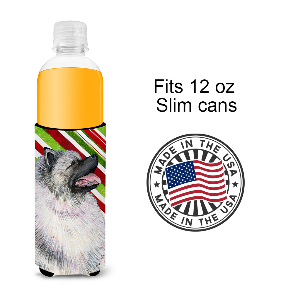 Keeshond Candy Cane Holiday Christmas Ultra Beverage Insulators for slim cans SS4557MUK.