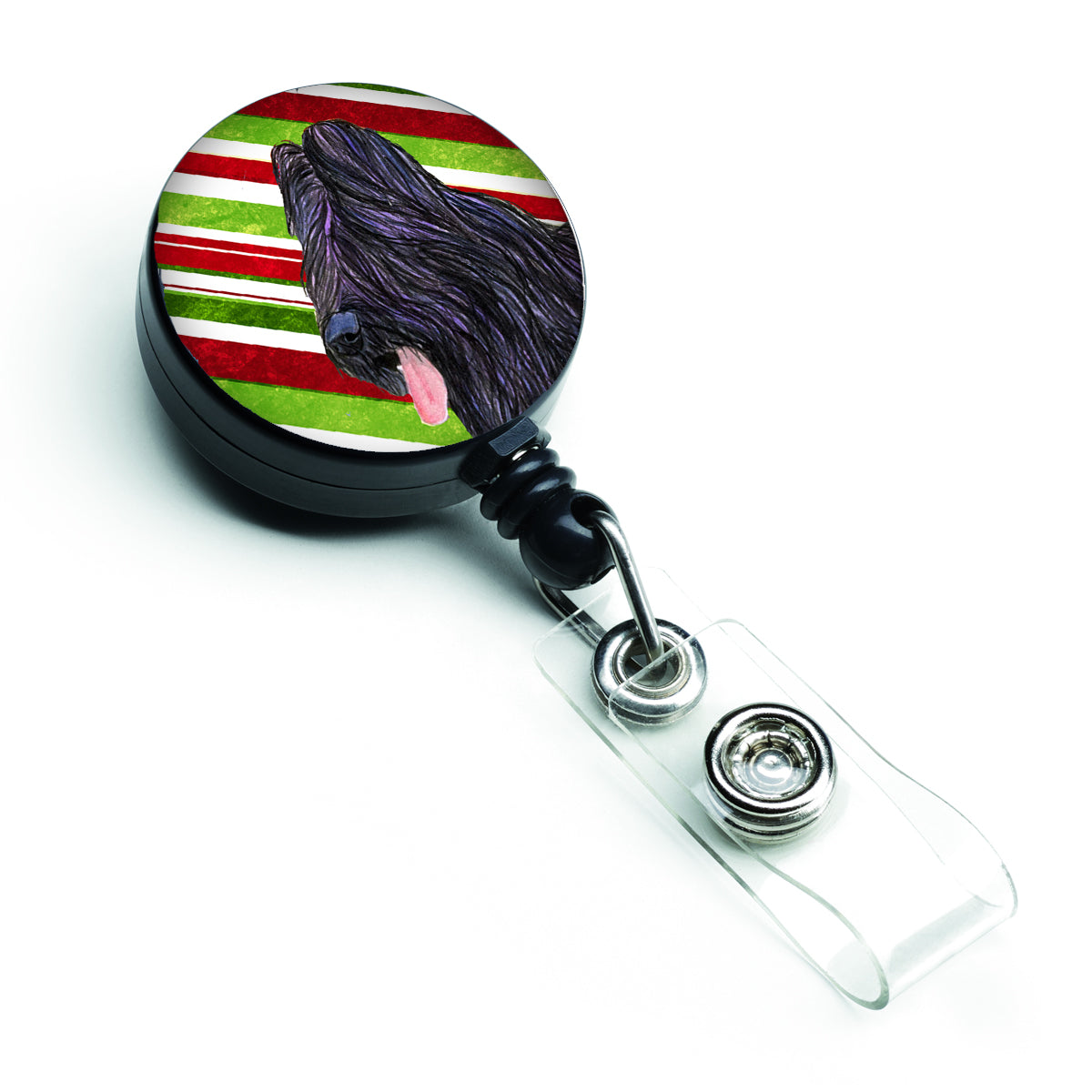 Briard Candy Cane Holiday Christmas Retractable Badge Reel SS4558BR