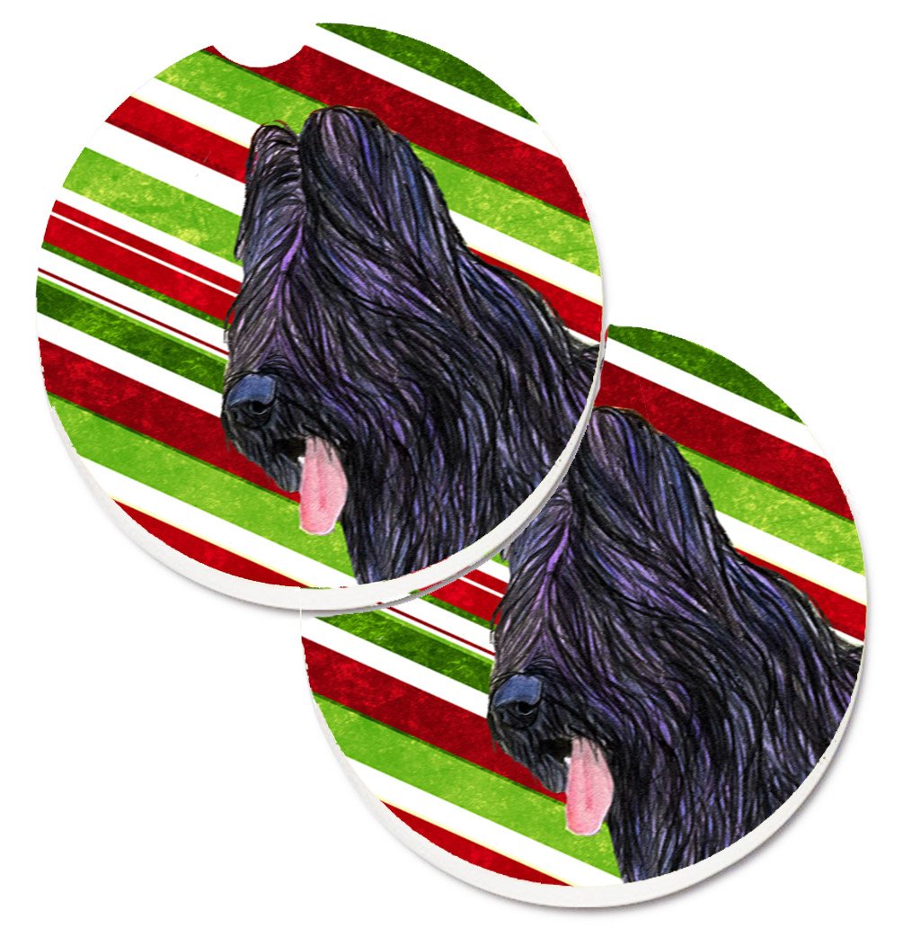 Briard Candy Cane Holiday Christmas Set of 2 Cup Holder Car Coasters SS4558CARC by Caroline&#39;s Treasures