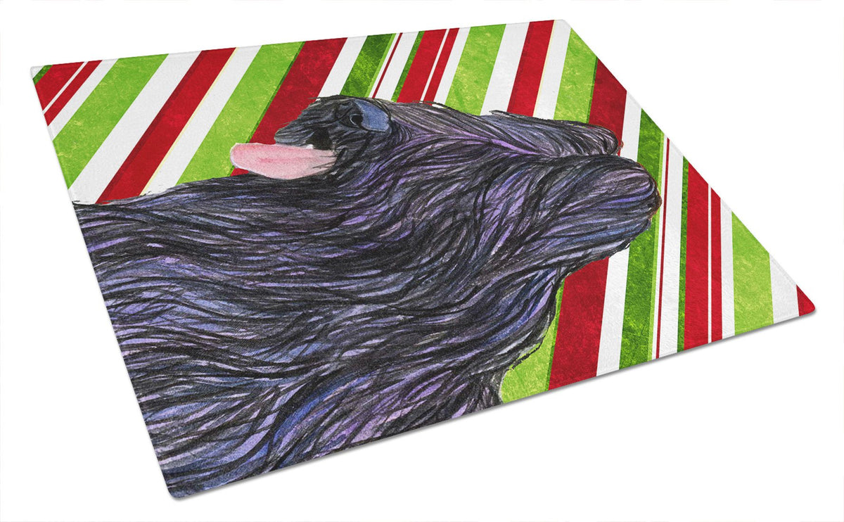 Briard Candy Cane Holiday Christmas Glass Cutting Board Large by Caroline&#39;s Treasures