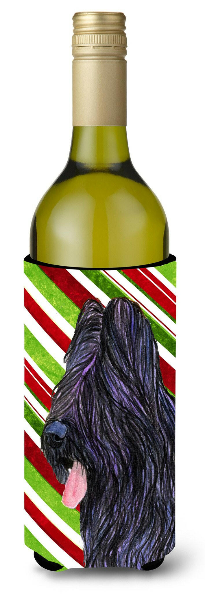 Briard Candy Cane Holiday Christmas Wine Bottle Beverage Insulator Beverage Insulator Hugger by Caroline&#39;s Treasures