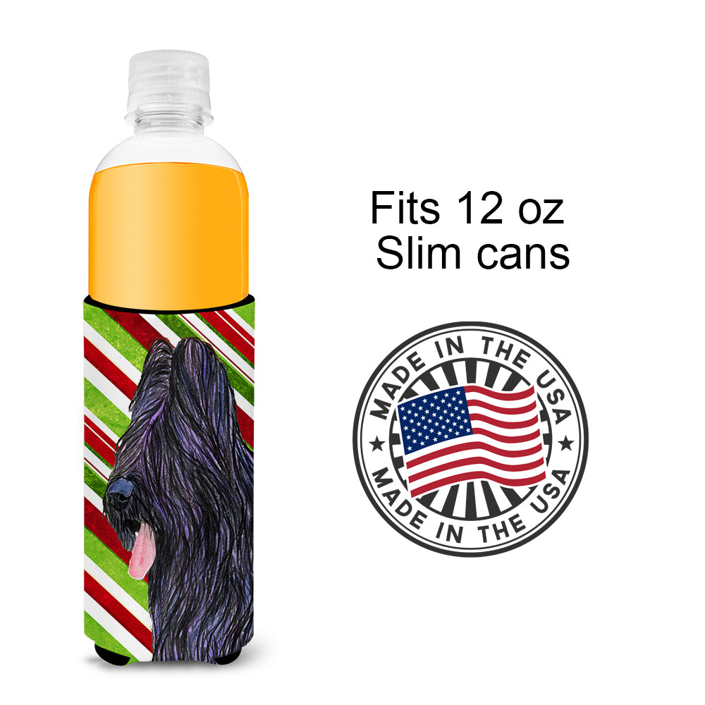 Briard Candy Cane Holiday Christmas Ultra Beverage Insulators for slim cans SS4558MUK.