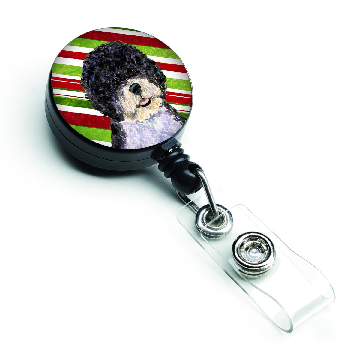 Portuguese Water Dog Candy Cane Holiday Christmas Retractable Badge Reel SS4559BR