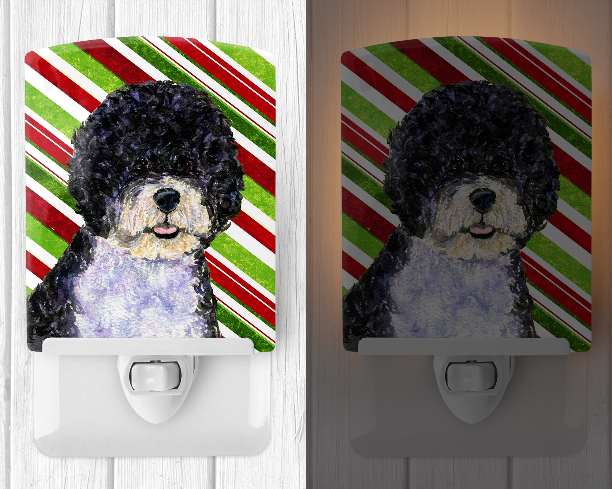 Portuguese Water Dog Candy Cane Holiday Christmas Ceramic Night Light SS4559CNL - the-store.com