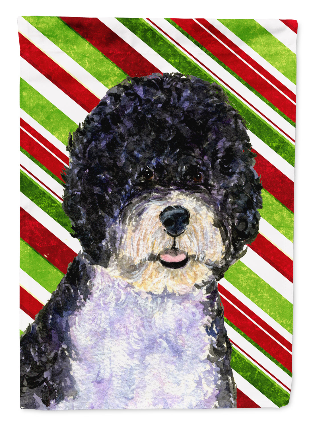 Portuguese Water Dog Candy Cane Holiday Christmas Flag Garden Size.