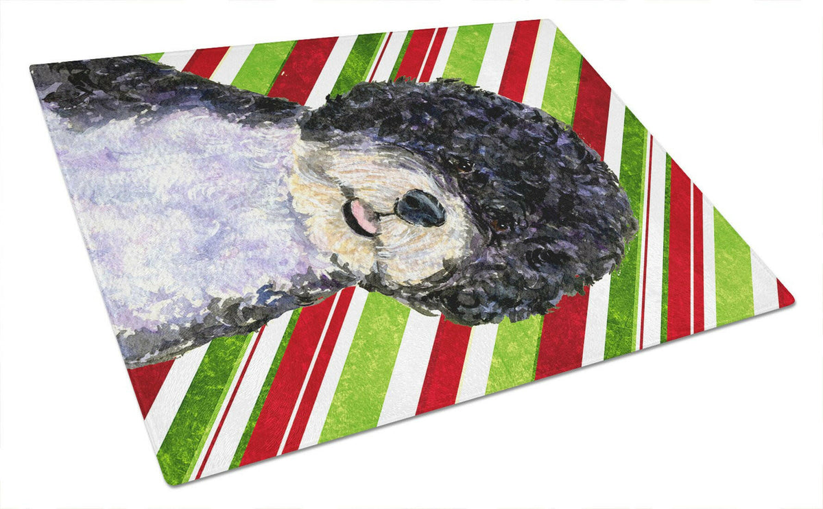 Portuguese Water Dog Candy Cane Holiday Christmas Glass Cutting Board Large by Caroline&#39;s Treasures