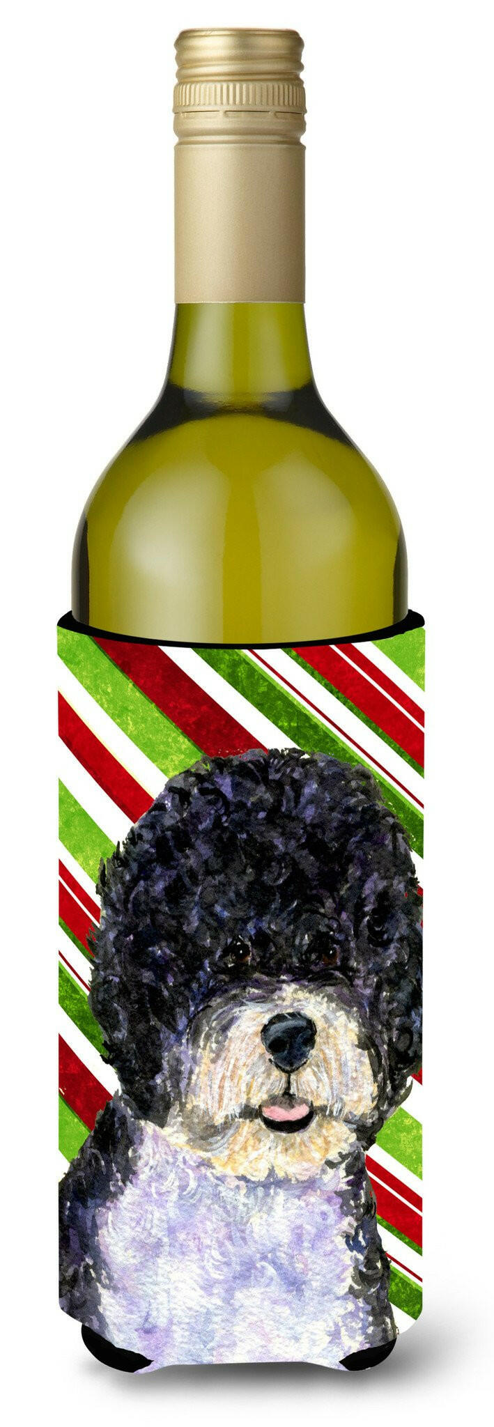 Portuguese Water Dog Candy Cane Holiday Christmas Wine Bottle Beverage Insulator Beverage Insulator Hugger by Caroline&#39;s Treasures