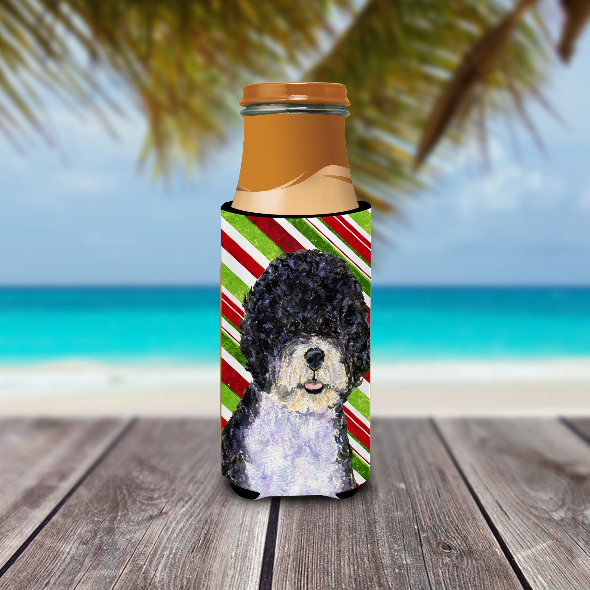 Portuguese Water Dog Candy Cane Holiday Christmas Ultra Beverage Insulators for slim cans SS4559MUK
