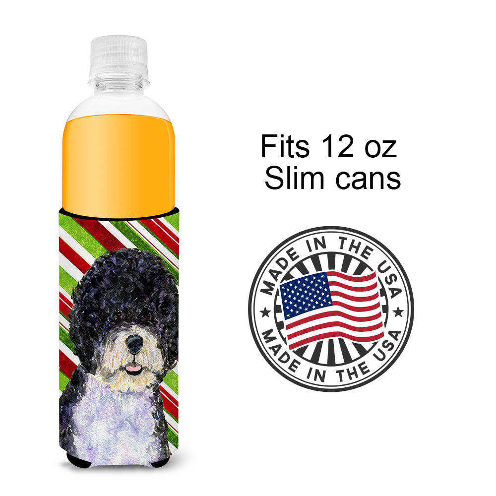 Portuguese Water Dog Candy Cane Holiday Christmas Ultra Beverage Insulators for slim cans SS4559MUK