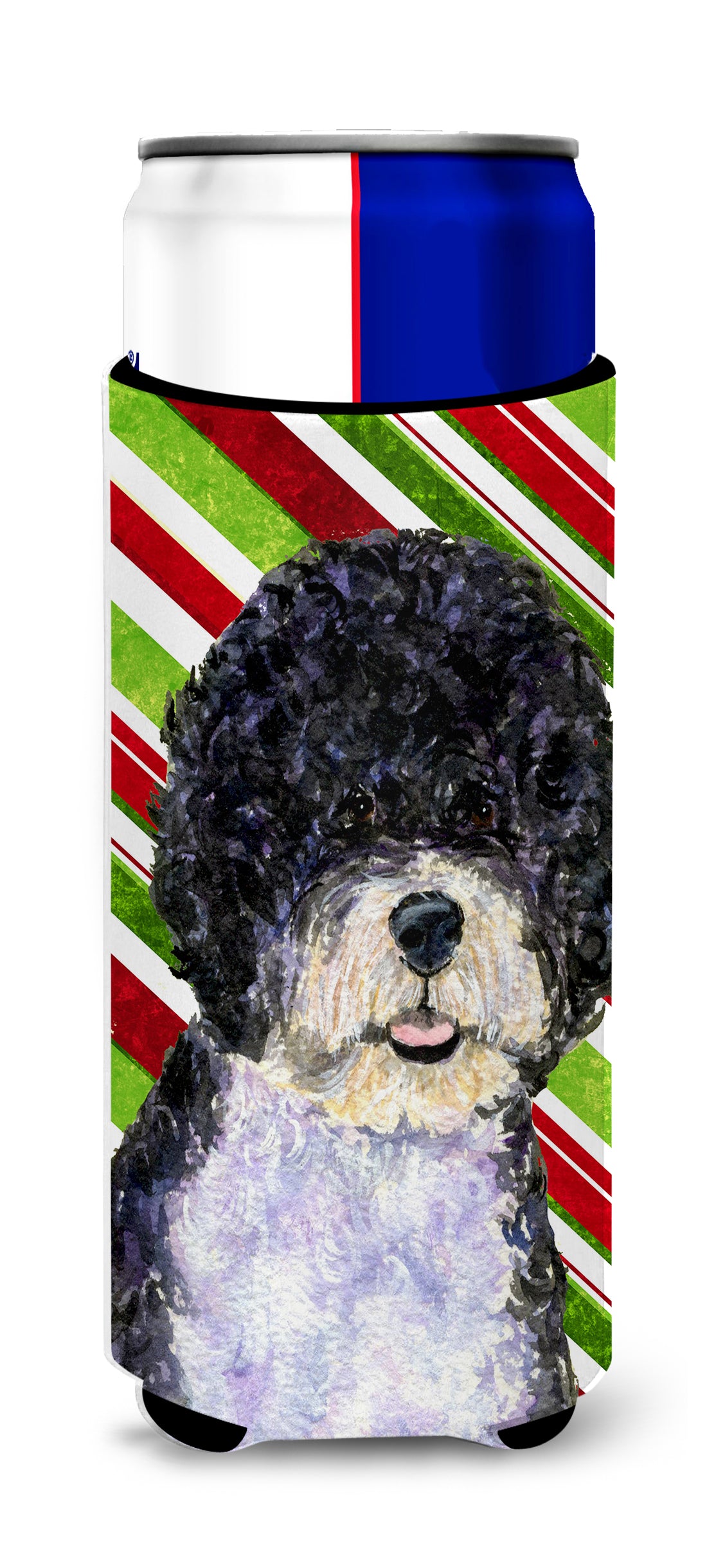 Portuguese Water Dog Candy Cane Holiday Christmas Ultra Beverage Insulators for slim cans SS4559MUK.