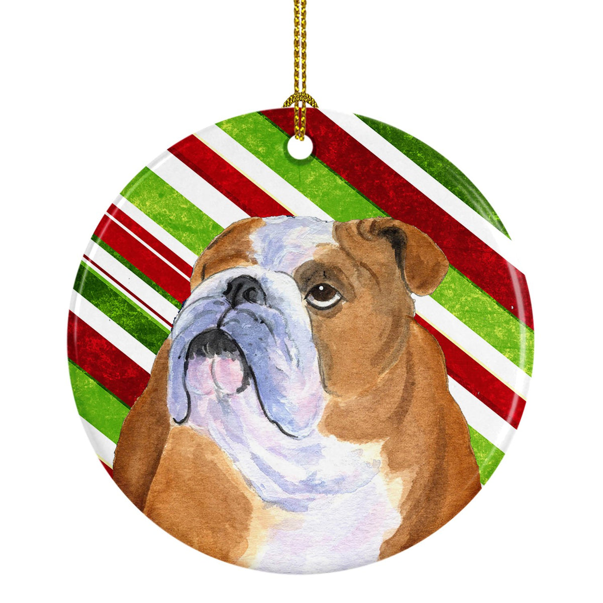 Bulldog English Candy Cane Holiday Christmas Ceramic Ornament SS4560 by Caroline&#39;s Treasures