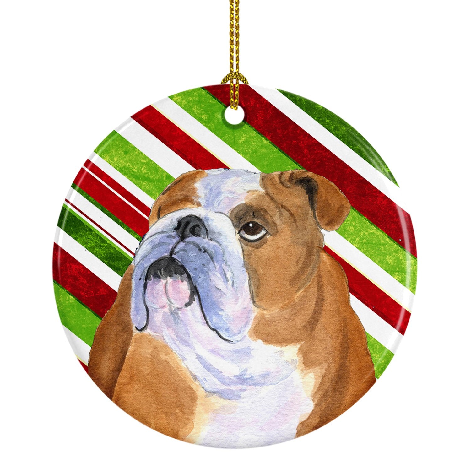 Bulldog English Candy Cane Holiday Christmas Ceramic Ornament SS4560 by Caroline's Treasures