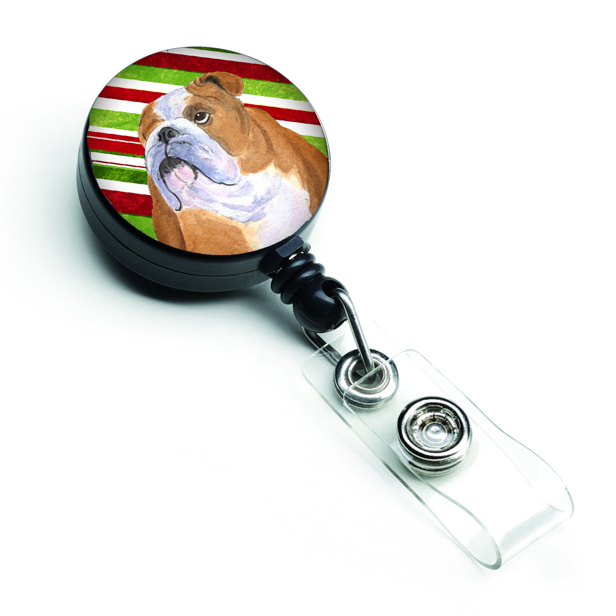 Bulldog English Candy Cane Holiday Christmas Retractable Badge Reel SS4560BR  the-store.com.
