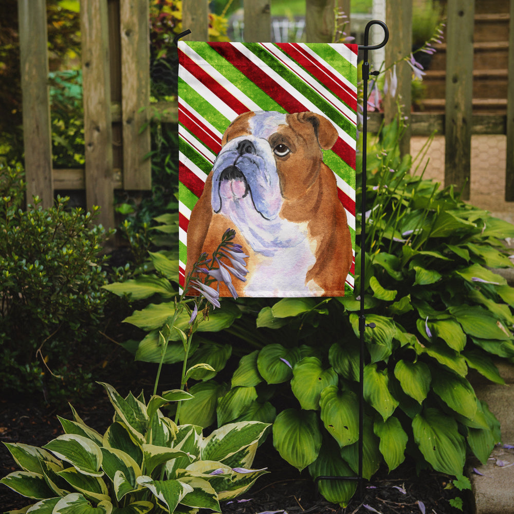 Bulldog English Candy Cane Holiday Christmas Flag Garden Size.