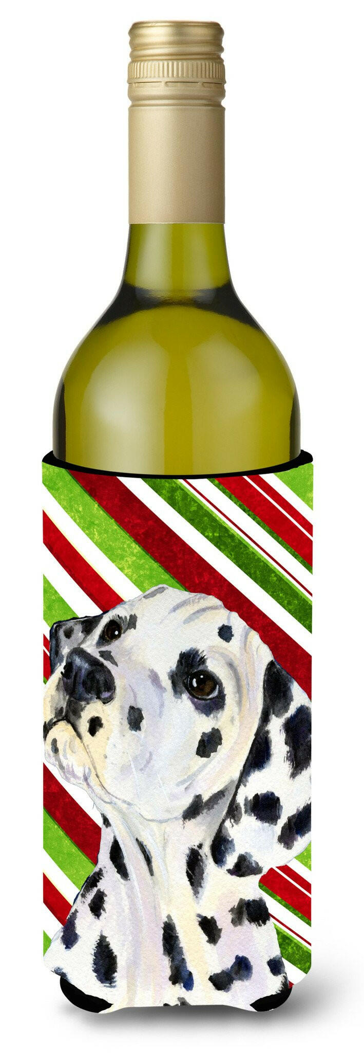 Dalmatian Candy Cane Holiday Christmas Wine Bottle Beverage Insulator Beverage Insulator Hugger SS4561LITERK by Caroline&#39;s Treasures