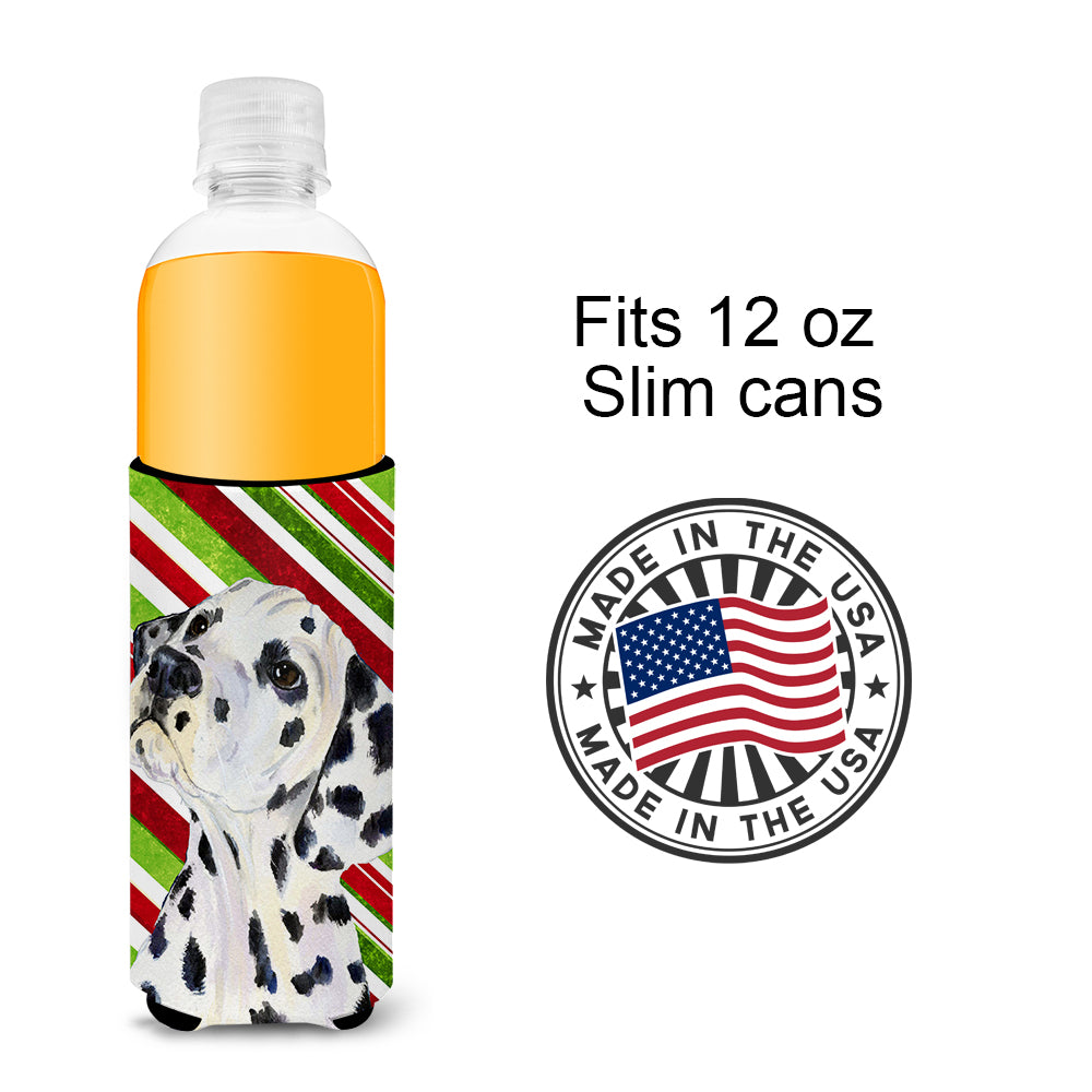 Dalmatian Candy Cane Holiday Christmas Ultra Beverage Insulators for slim cans SS4561MUK.