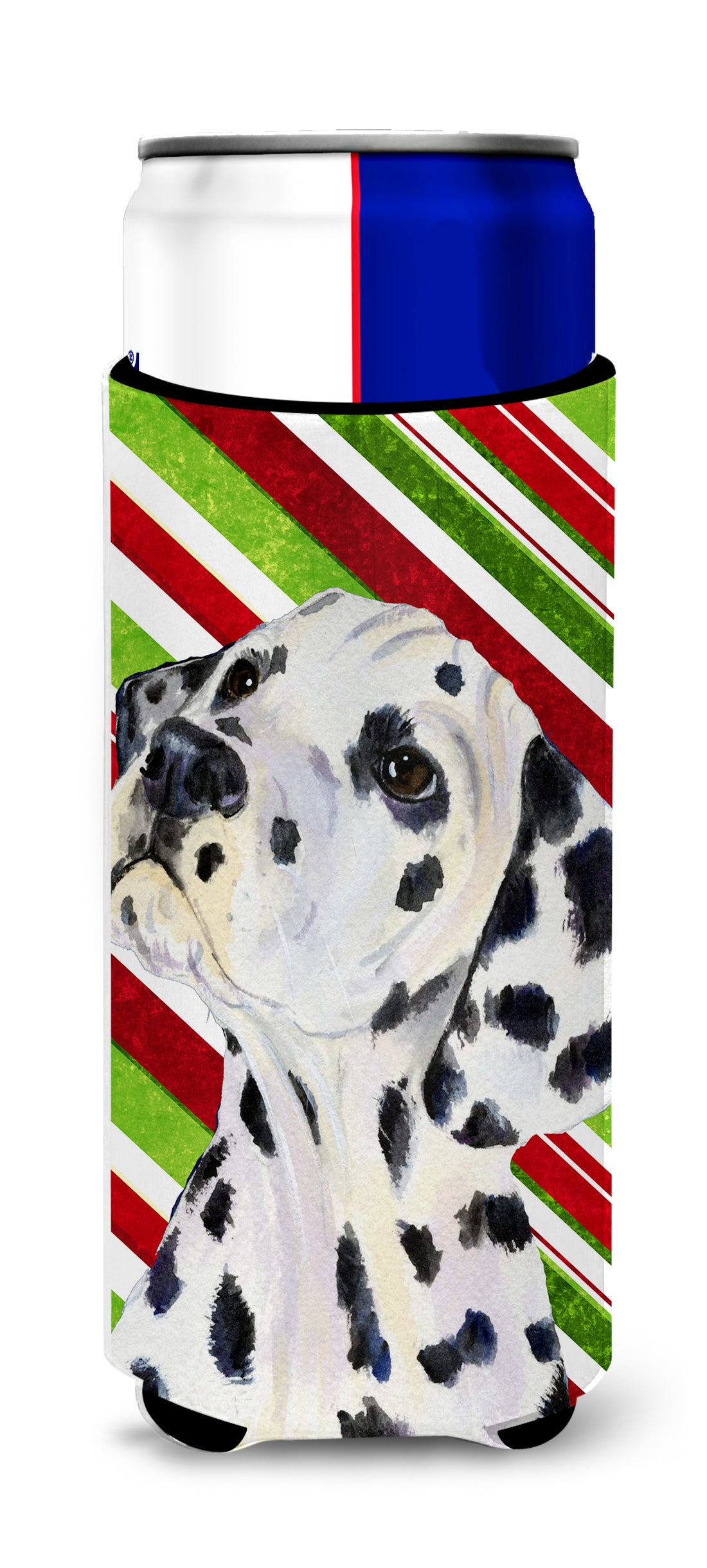 Dalmatian Candy Cane Holiday Christmas Ultra Beverage Insulators for slim cans SS4561MUK