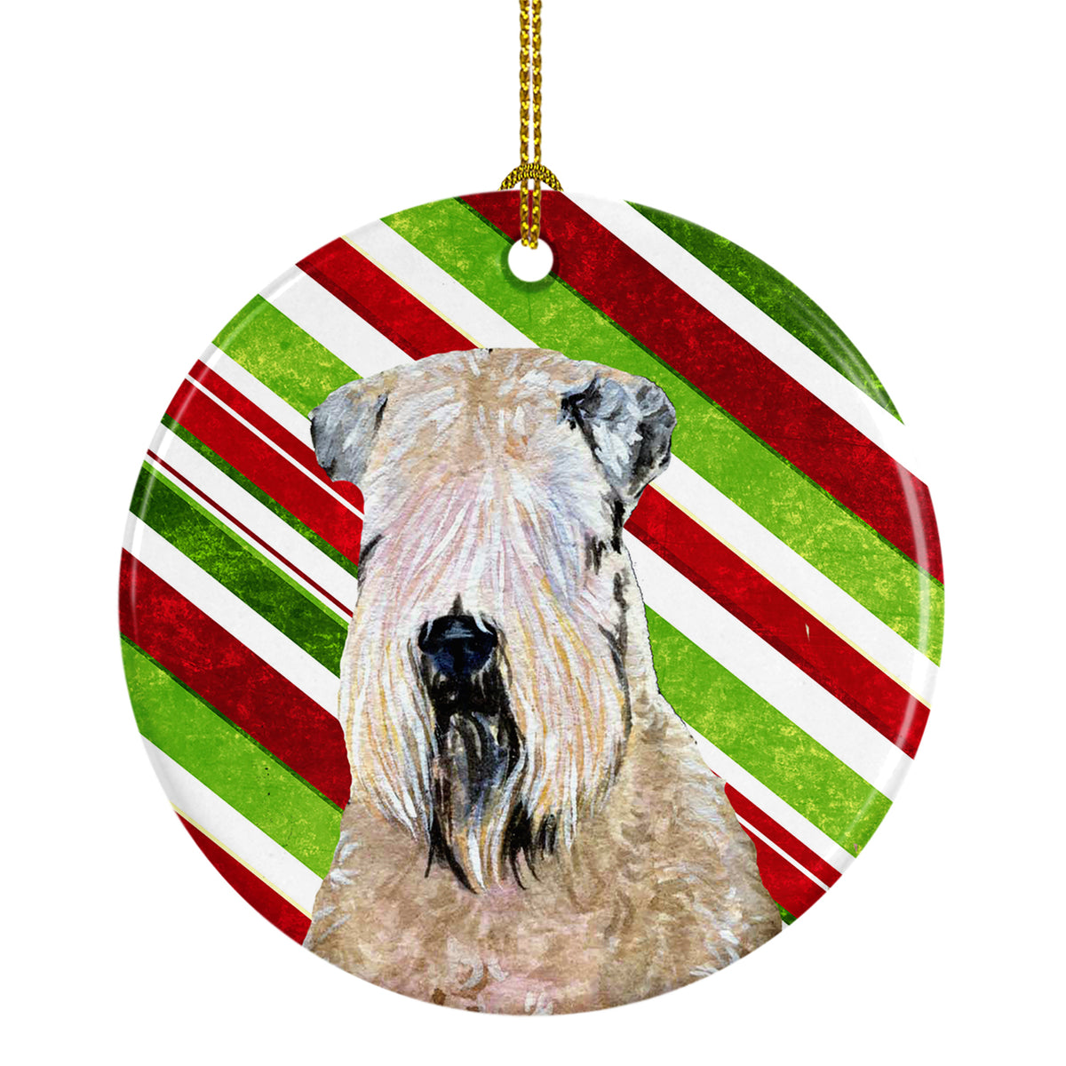Wheaten Terrier Soft Coated Candy Cane Holiday Christmas Ceramic Ornament - the-store.com