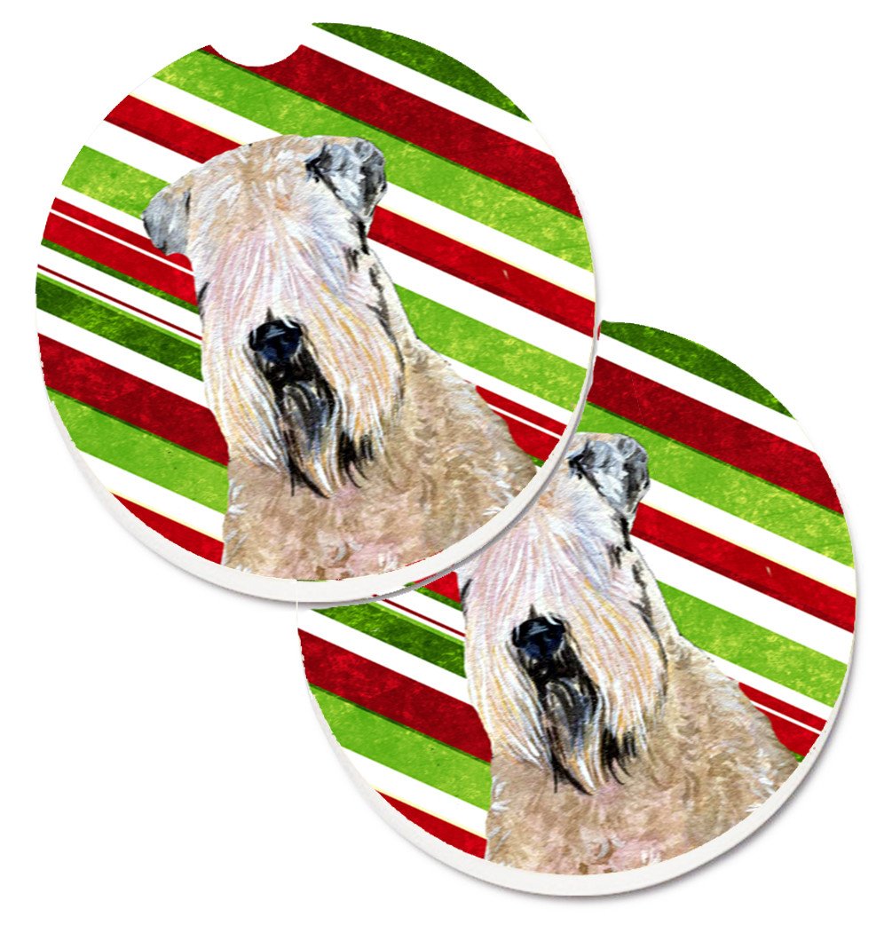 Wheaten Terrier Soft Coated Candy Cane Holiday Christmas Set of 2 Cup Holder Car Coasters SS4562CARC by Caroline&#39;s Treasures