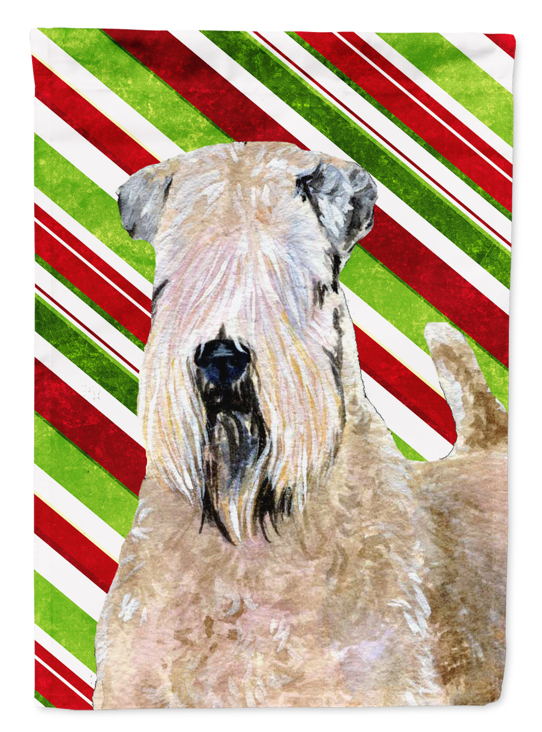 Wheaten Terrier Soft Coated Candy Cane Holiday Christmas Flag Garden Size.