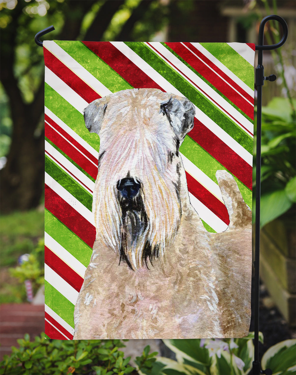 Wheaten Terrier Soft Coated Candy Cane Holiday Christmas Flag Garden Size