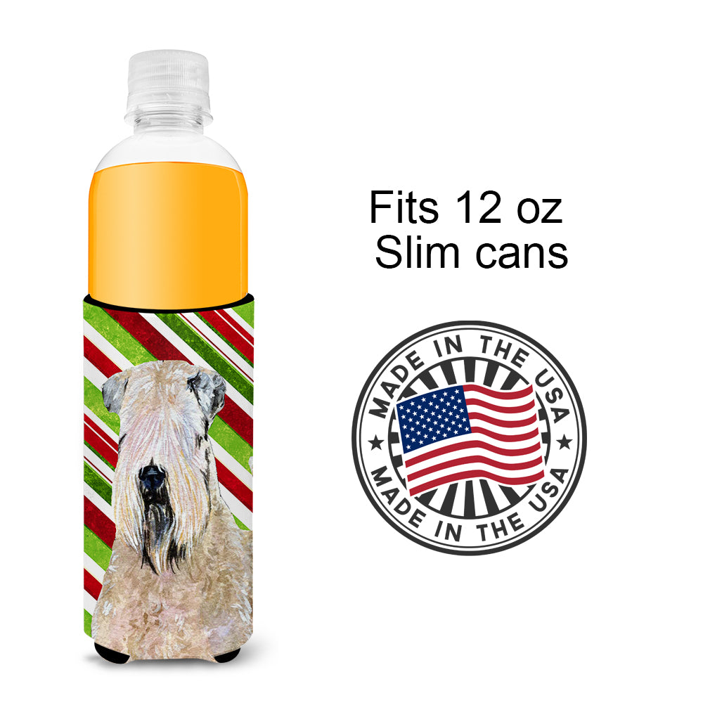 Wheaten Terrier Soft Coated Candy Cane Holiday Christmas Ultra Beverage Insulators for slim cans SS4562MUK.