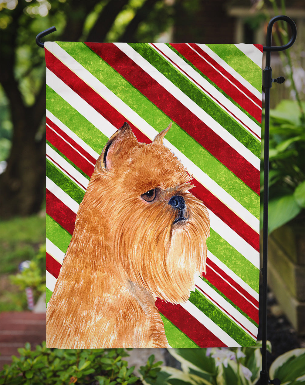 Brussels Griffon Candy Cane Holiday Christmas Flag Garden Size.