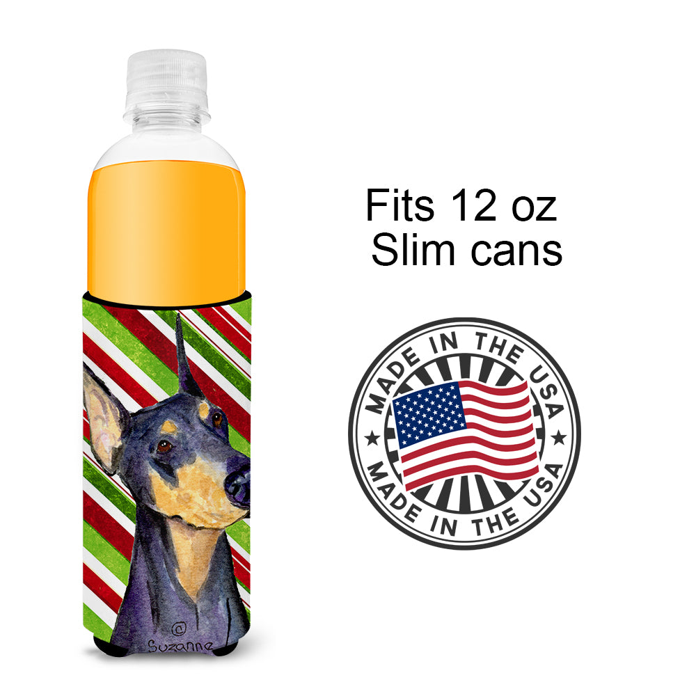 Doberman Candy Cane Holiday Christmas Ultra Beverage Insulators for slim cans SS4564MUK