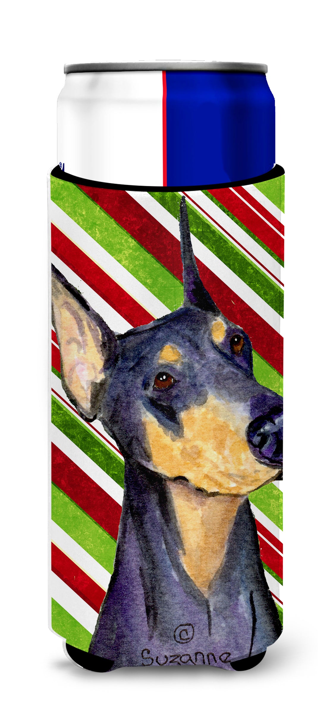 Doberman Candy Cane Holiday Christmas Ultra Beverage Insulators for slim cans SS4564MUK.
