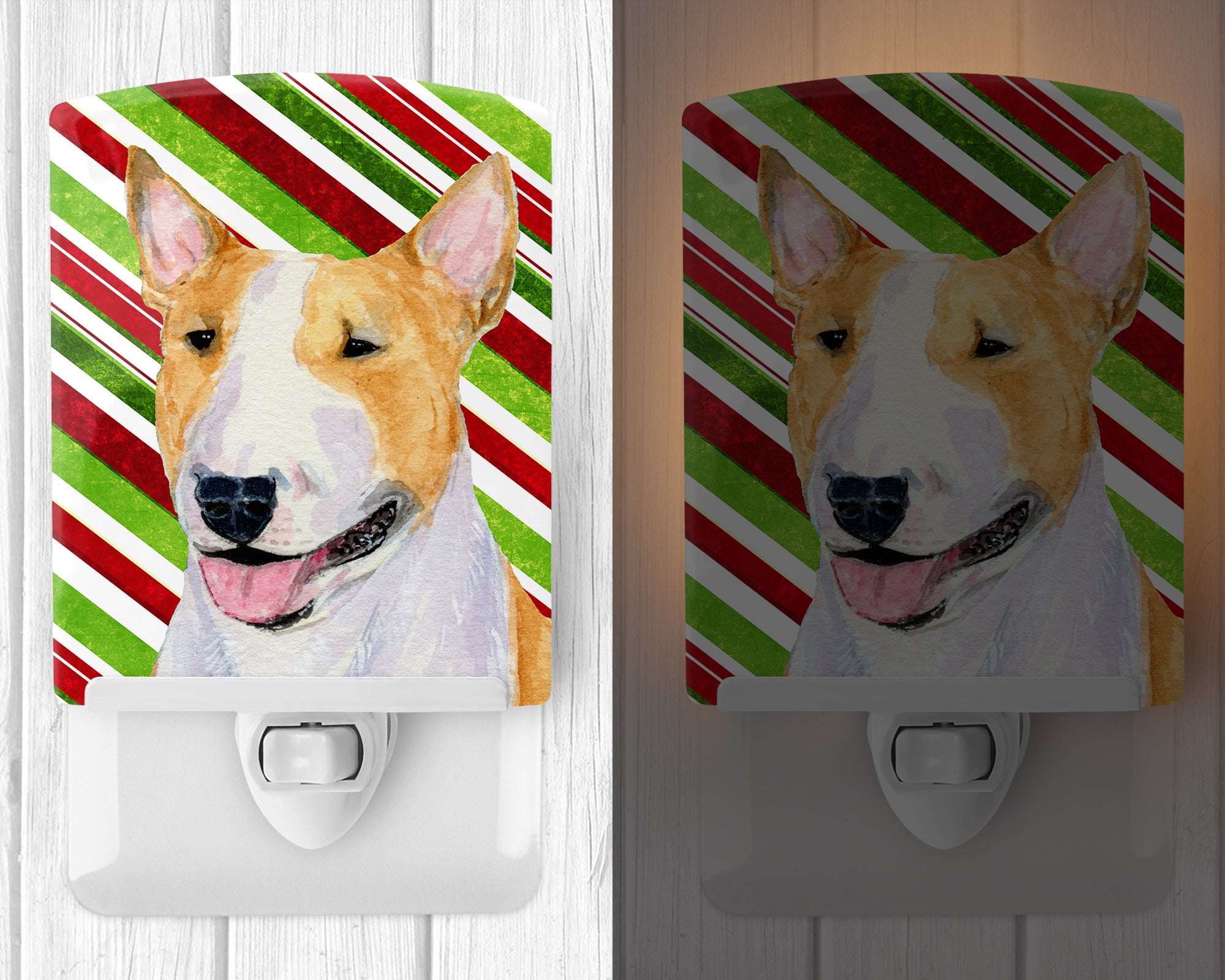 Bull Terrier Candy Cane Holiday Christmas Ceramic Night Light SS4565CNL - the-store.com